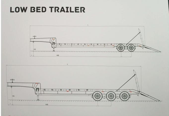 3 Axle Low Bed Semi Trailer rote Farbe mit Selbst-Steuerachsen und -Hebebühnen